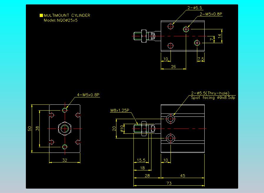 螺牙氣缸  多固型氣缸2D-NQO25x5
