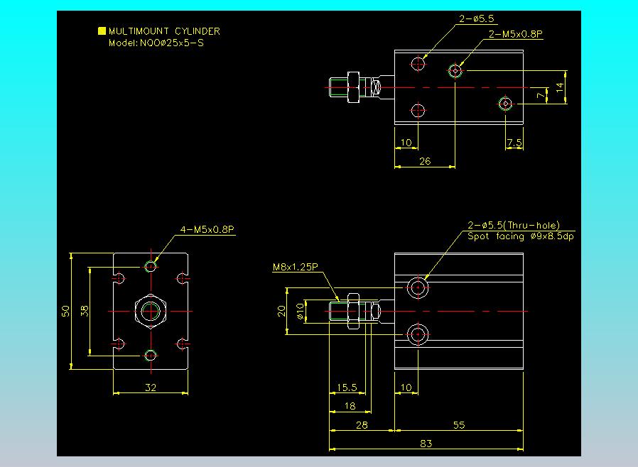 螺牙氣缸  多固型氣缸2D-NQO25x5-S