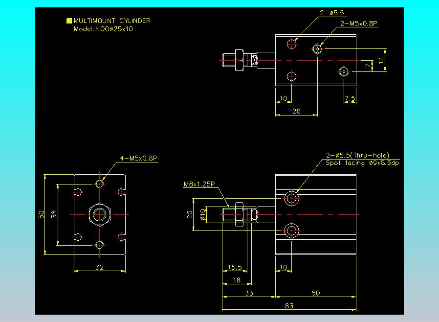 螺牙氣缸  多固型氣缸2D-NQO25x10