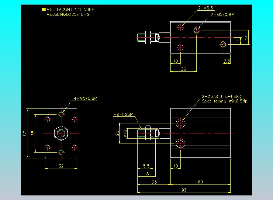 螺牙氣缸  多固型氣缸2D-NQO25x10-S