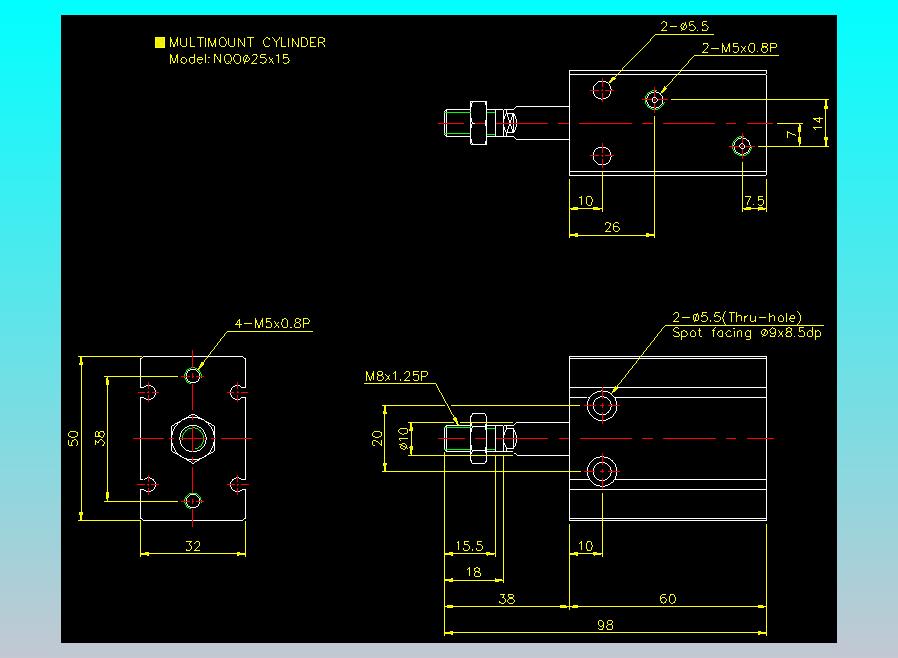 螺牙氣缸  多固型氣缸2D-NQO25x15