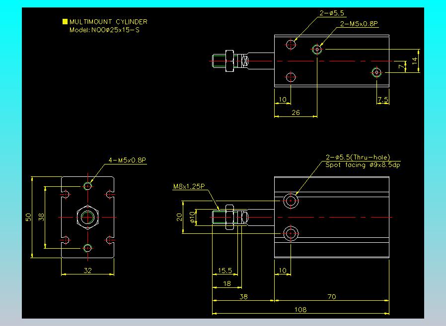 螺牙氣缸  多固型氣缸2D-NQO25x15-S
