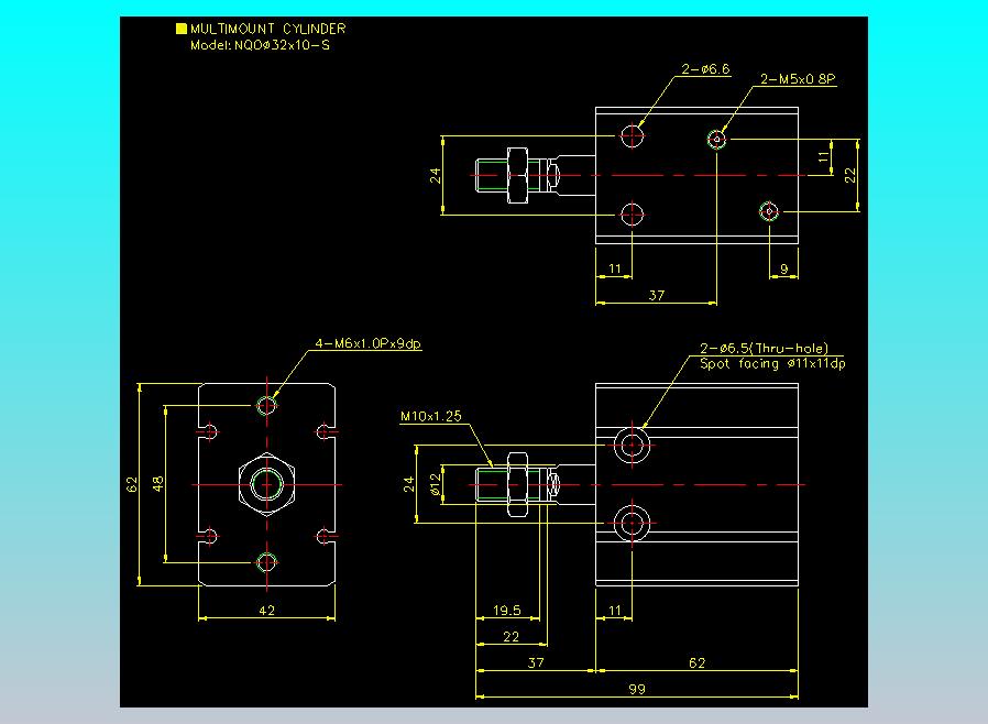 螺牙氣缸  多固型氣缸2D-NQO32x10-S