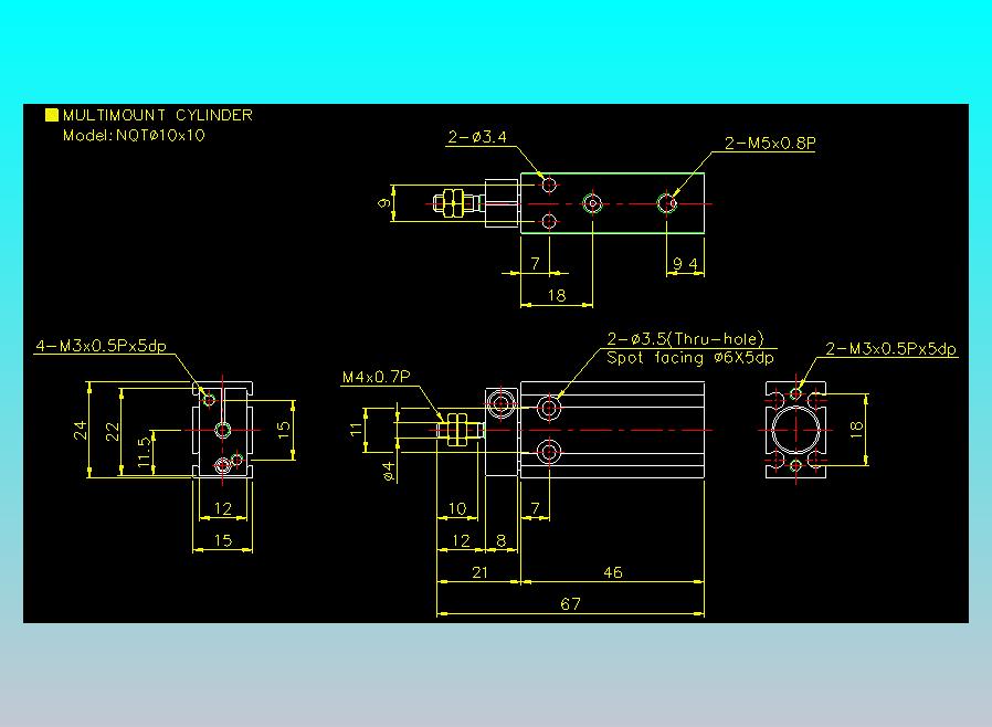螺牙氣缸  多固型氣缸2D-NQT10x10