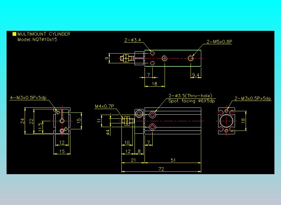 螺牙氣缸  多固型氣缸2D-NQT10x15