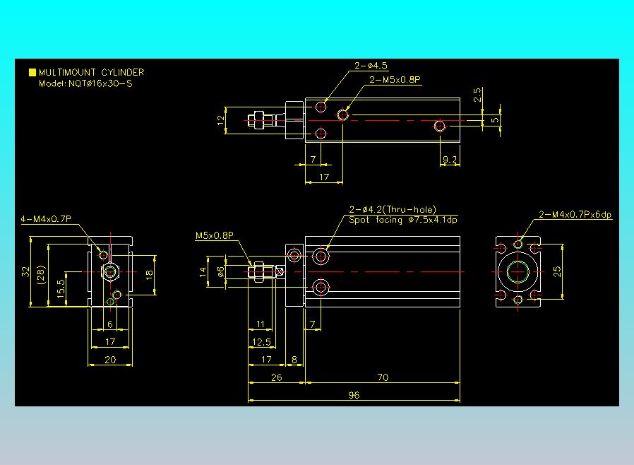 螺牙氣缸  多固型氣缸2D-NQT16x30-S