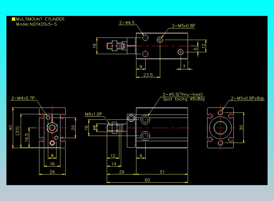 螺牙氣缸  多固型氣缸2D-NQT20x5-S