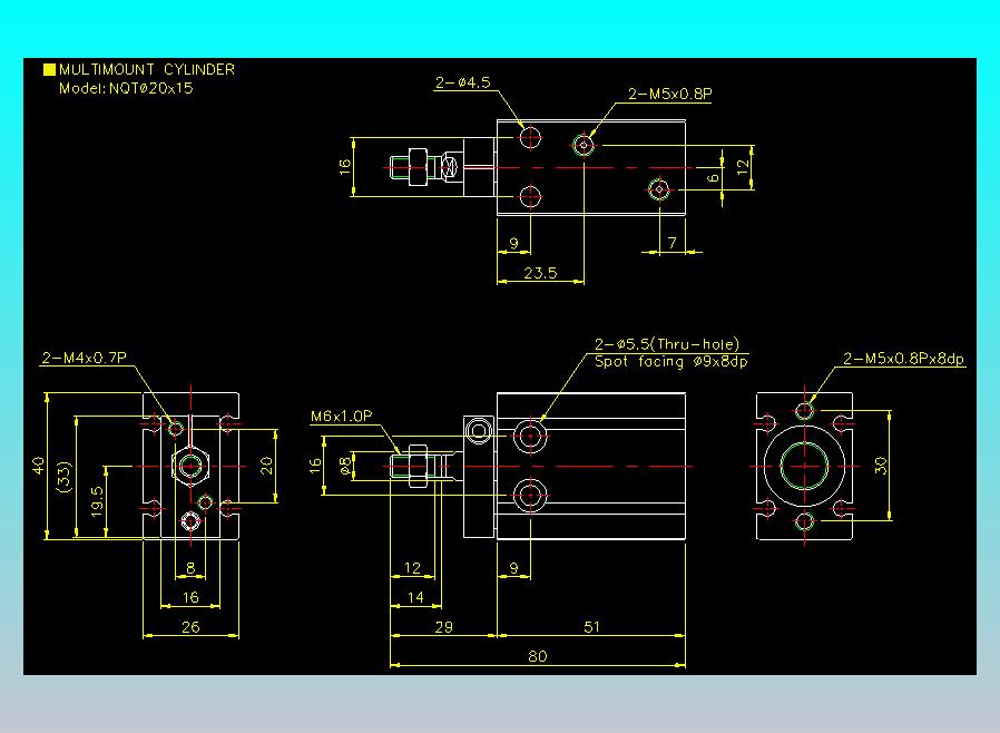 螺牙氣缸  多固型氣缸2D-NQT20x15