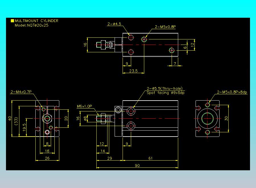 螺牙氣缸  多固型氣缸2D-NQT20x25