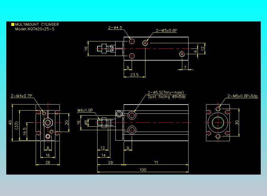螺牙氣缸  多固型氣缸2D-NQT20x25-S