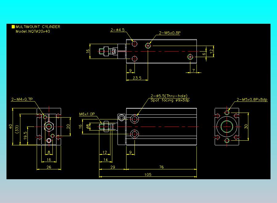 螺牙氣缸  多固型氣缸2D-NQT20x40