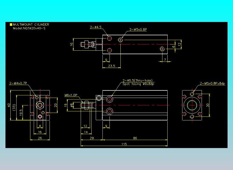 螺牙氣缸  多固型氣缸2D-NQT20x40-S