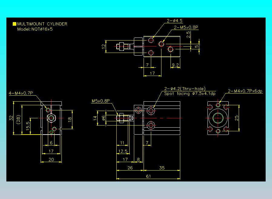 螺牙氣缸  多固型氣缸2D-NQT16x5