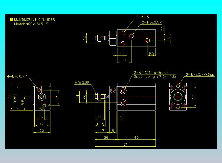 螺牙氣缸  多固型氣缸2D-NQT16x5-S