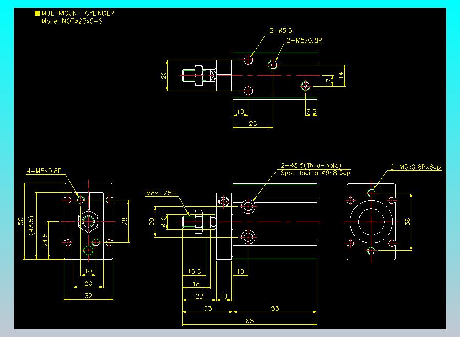 螺牙氣缸  多固型氣缸2D-NQT25x5-S