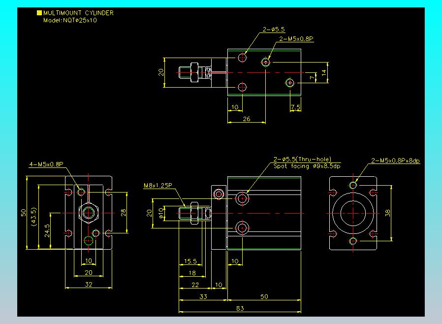 螺牙氣缸  多固型氣缸2D-NQT25x10