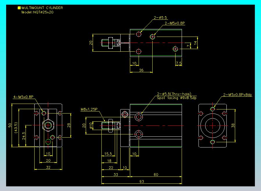 螺牙氣缸  多固型氣缸2D-NQT25x20
