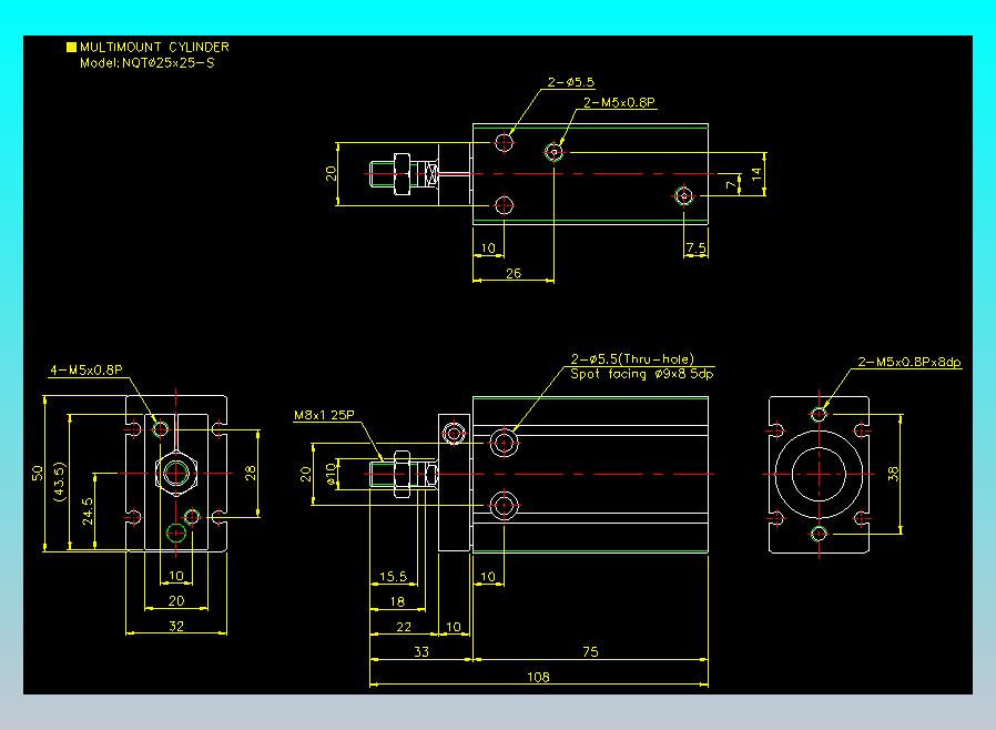 螺牙氣缸  多固型氣缸2D-NQT25x25-S