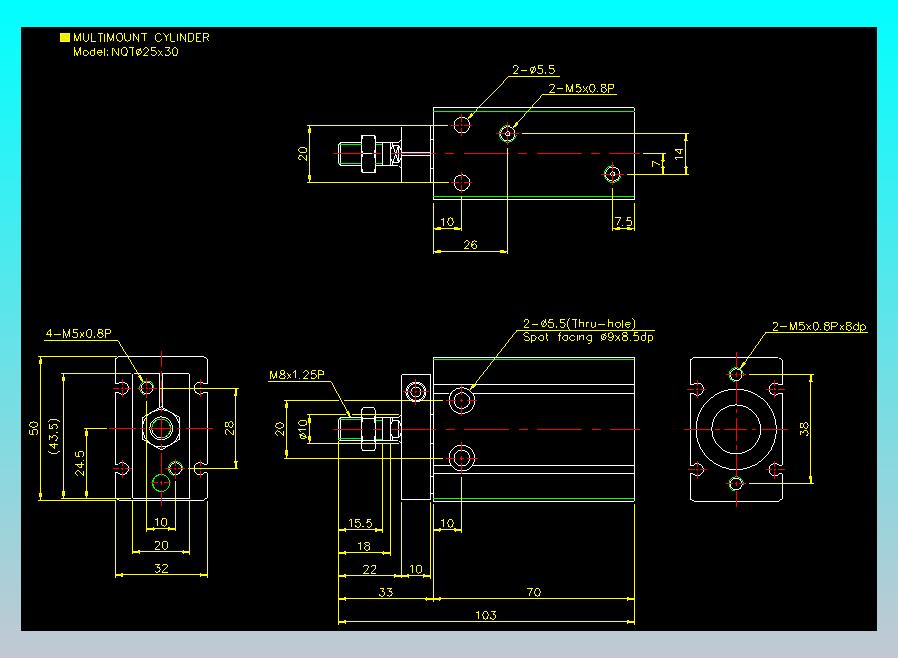 螺牙氣缸  多固型氣缸2D-NQT25x30
