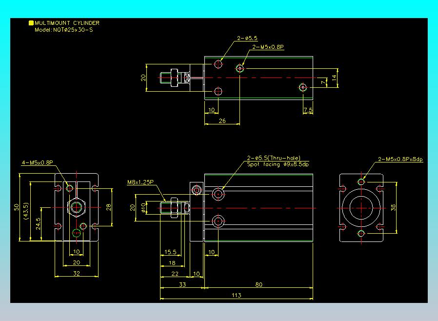 螺牙氣缸  多固型氣缸2D-NQT25x30-S