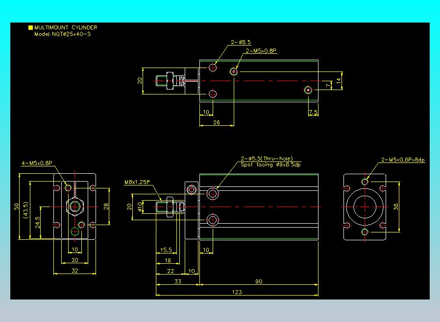 螺牙氣缸  多固型氣缸2D-NQT25x40-S