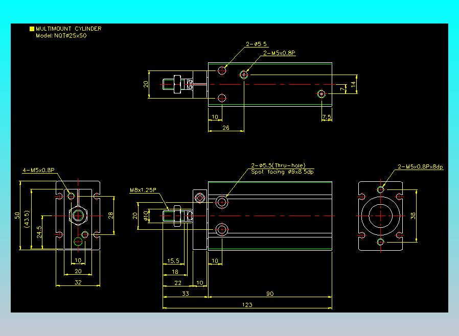 螺牙氣缸  多固型氣缸2D-NQT25x50