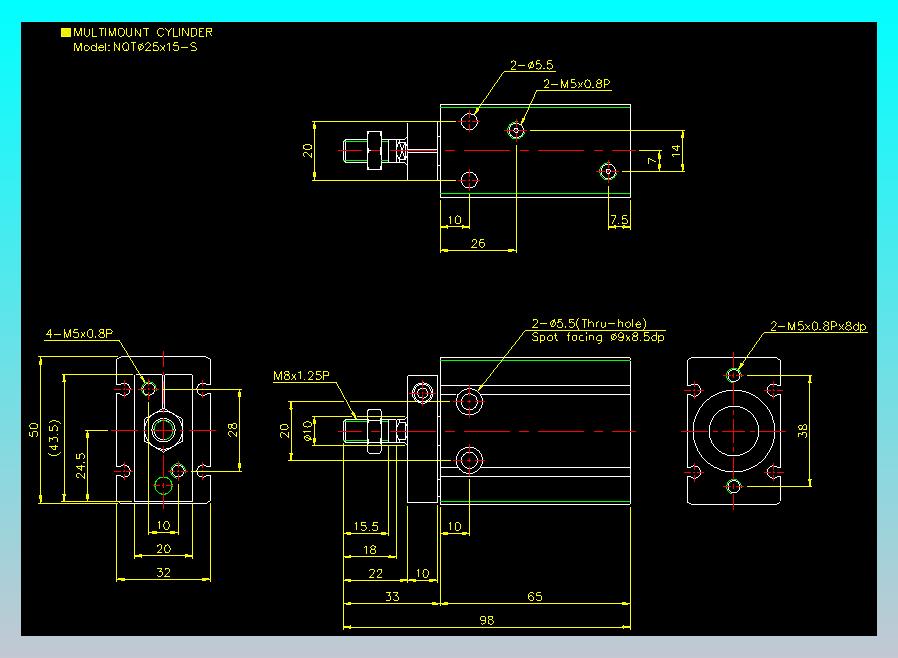 螺牙氣缸  多固型氣缸2D-NQT25x15-S