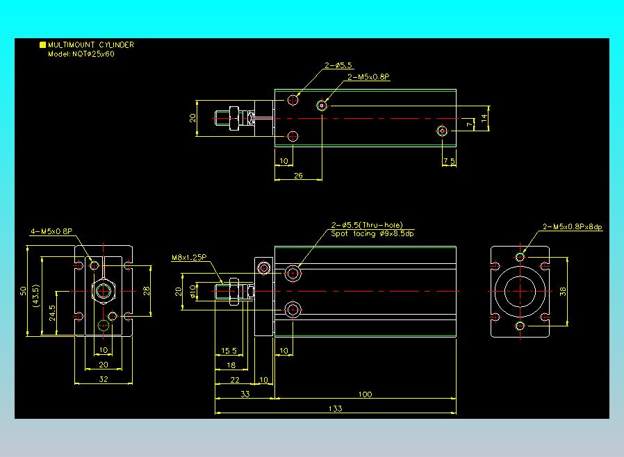 螺牙氣缸  多固型氣缸2D-NQT25x60