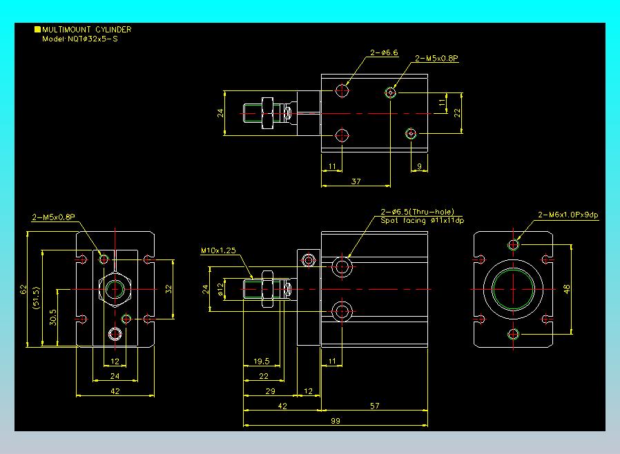螺牙氣缸  多固型氣缸2D-NQT32x5-S