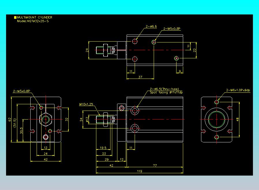 螺牙氣缸  多固型氣缸2D-NQT32x25-S