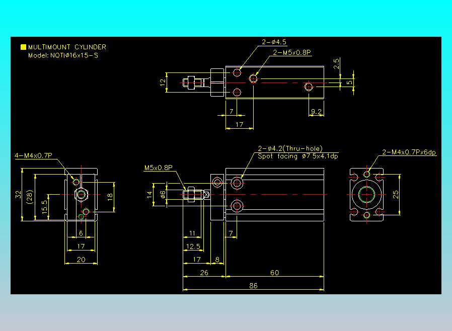 螺牙氣缸  多固型氣缸2D-NQTI16x15-S