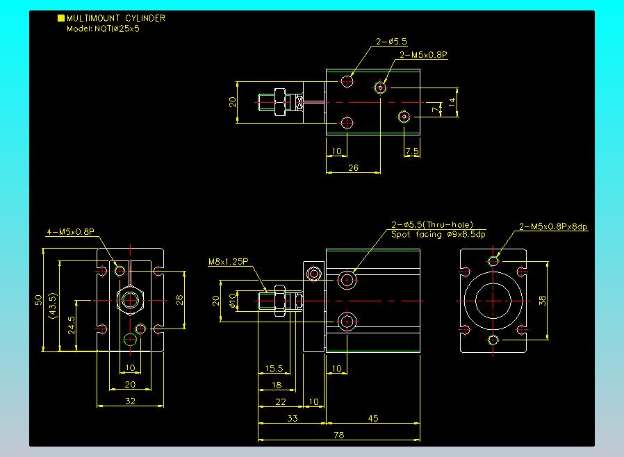 螺牙氣缸  多固型氣缸2D-NQTI25x5