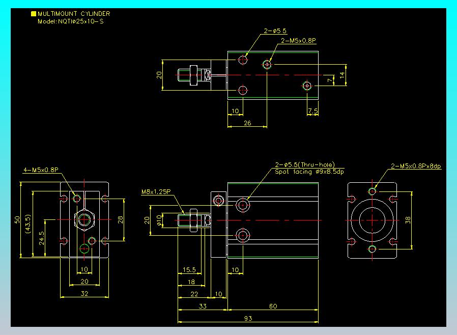 螺牙氣缸  多固型氣缸2D-NQTI25x10-S