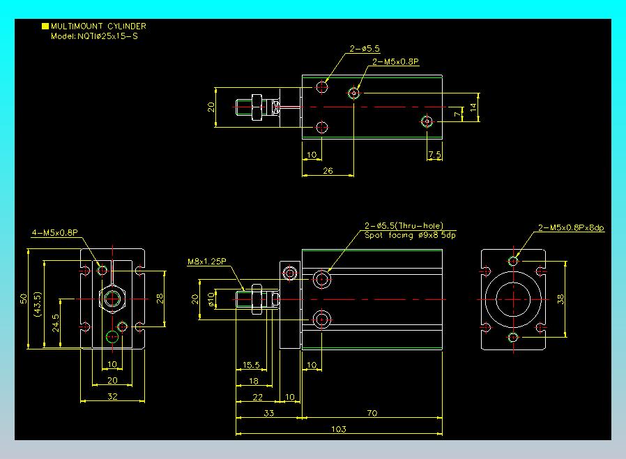 螺牙氣缸  多固型氣缸2D-NQTI25x15-S