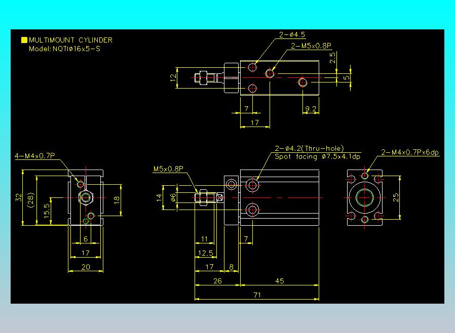 螺牙氣缸  多固型氣缸2D-NQTI16x5-S