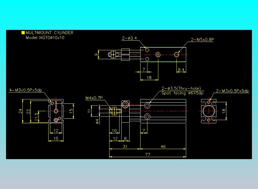 螺牙氣缸  多固型氣缸2D-NQTO10x10