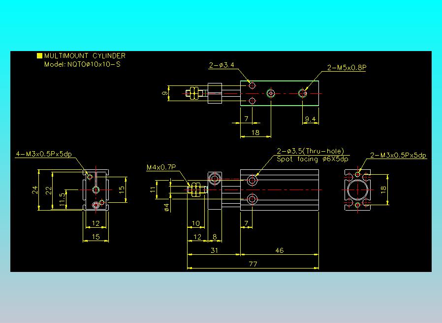 螺牙氣缸  多固型氣缸2D-NQTO10x10-S