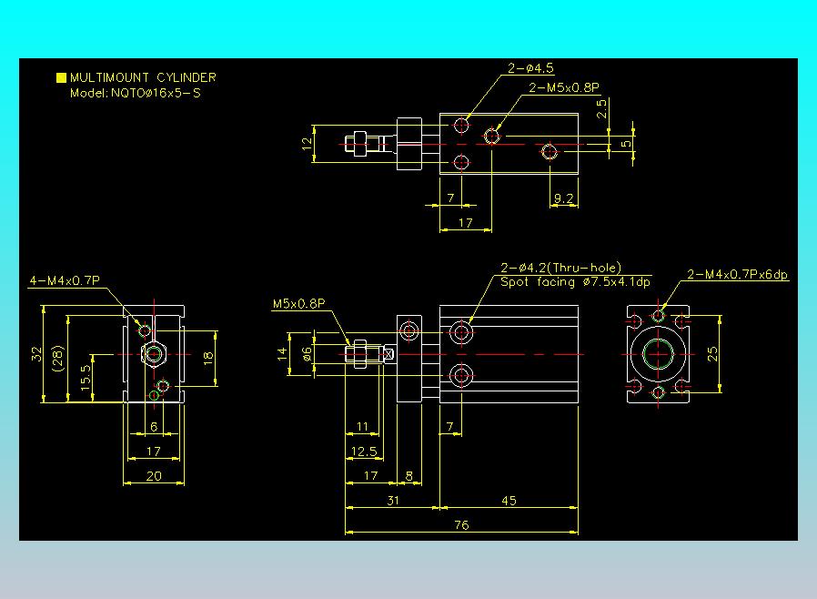 螺牙氣缸  多固型氣缸2D-NQTO16x5-S