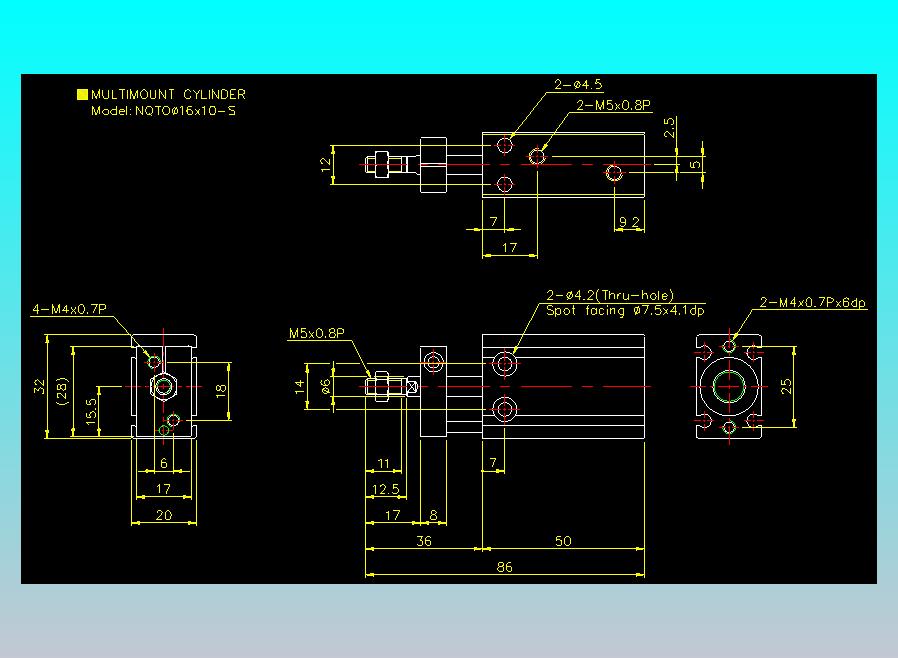 螺牙氣缸  多固型氣缸2D-NQTO16x10-S