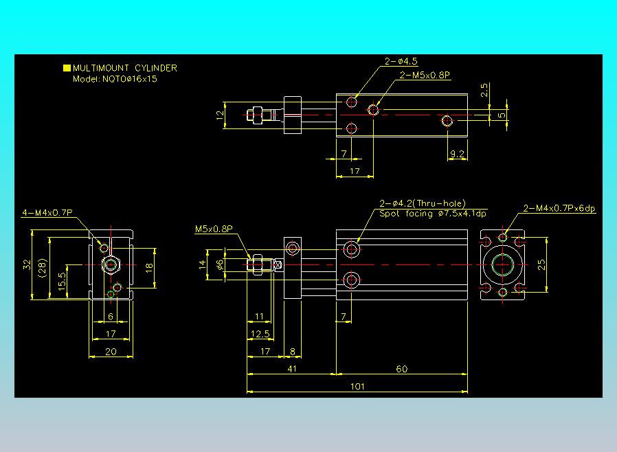 螺牙氣缸  多固型氣缸2D-NQTO16x15