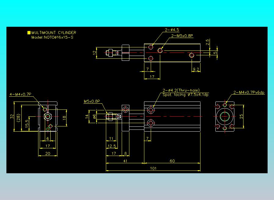螺牙氣缸  多固型氣缸2D-NQTO16x15-S