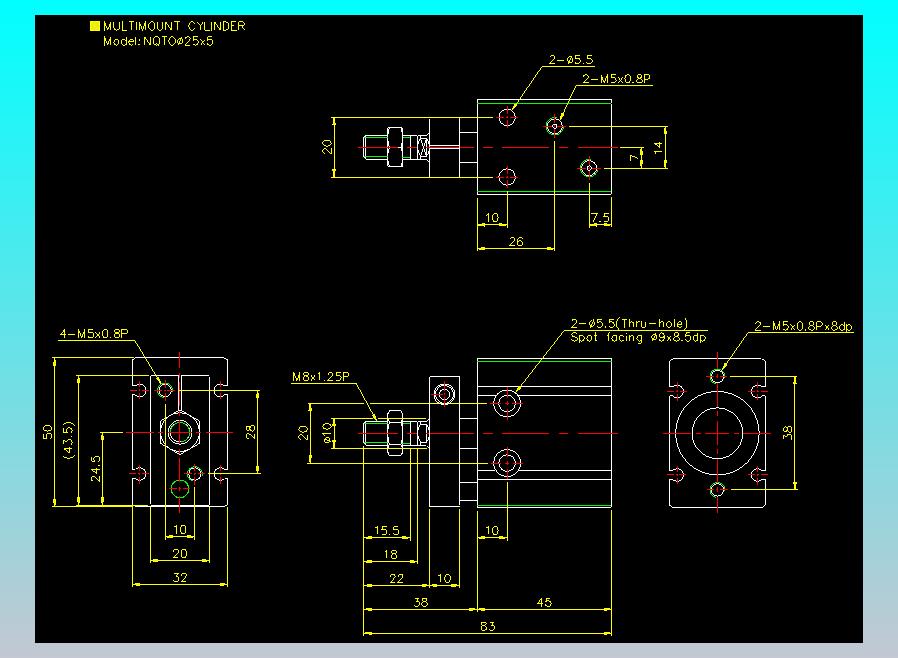 螺牙氣缸  多固型氣缸2D-NQTO25x5