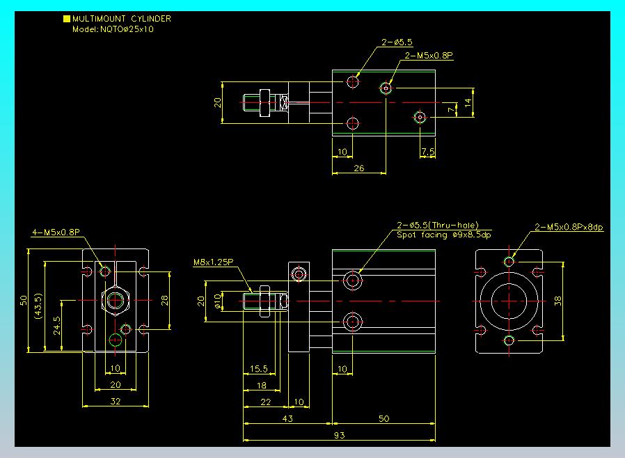 螺牙氣缸  多固型氣缸2D-NQTO25x10