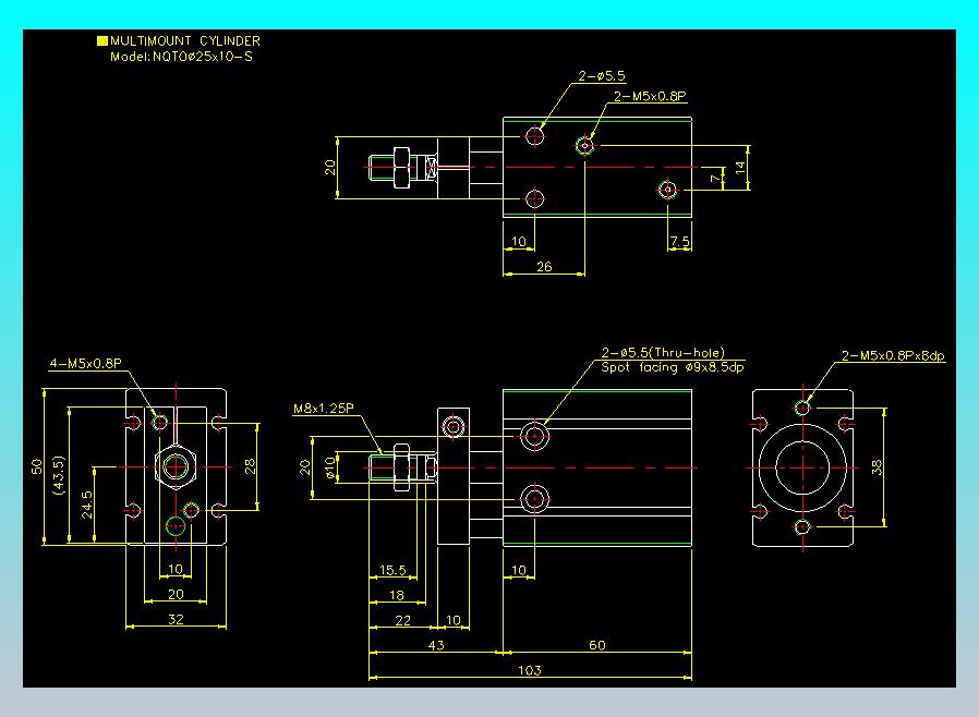 螺牙氣缸  多固型氣缸2D-NQTO25x10-S