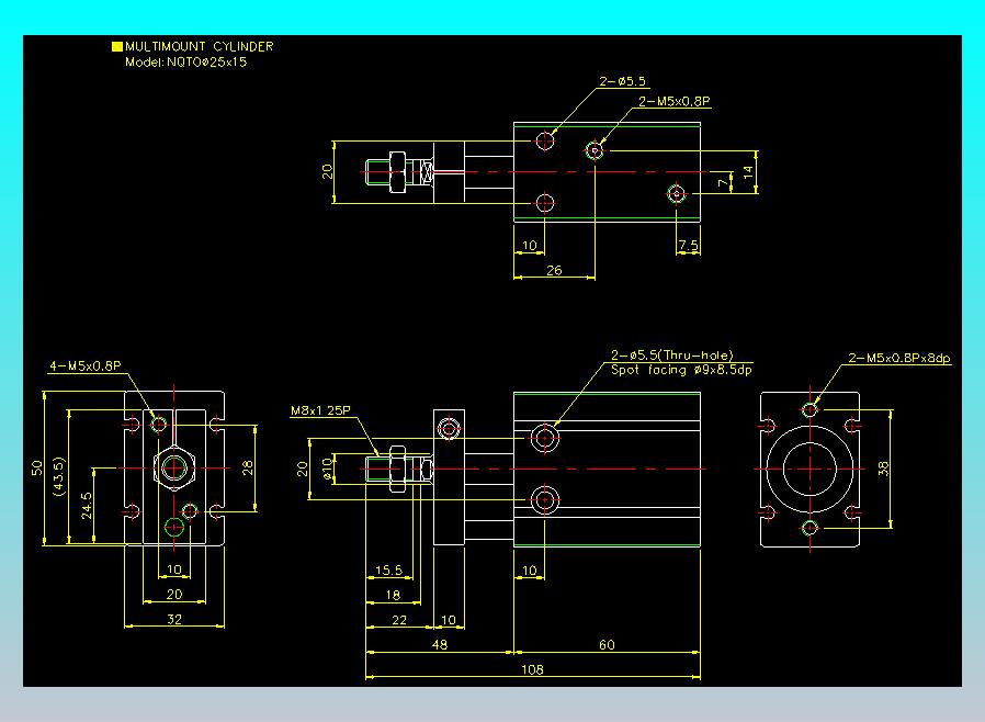 螺牙氣缸  多固型氣缸2D-NQTO25x15