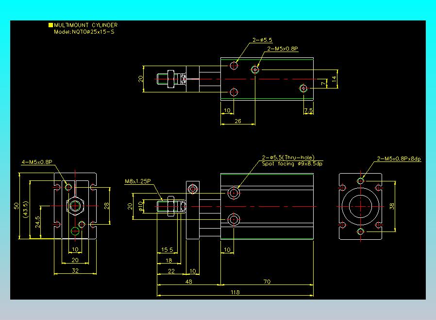 螺牙氣缸  多固型氣缸2D-NQTO25x15-S
