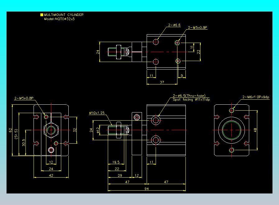 螺牙氣缸  多固型氣缸2D-NQTO32x5