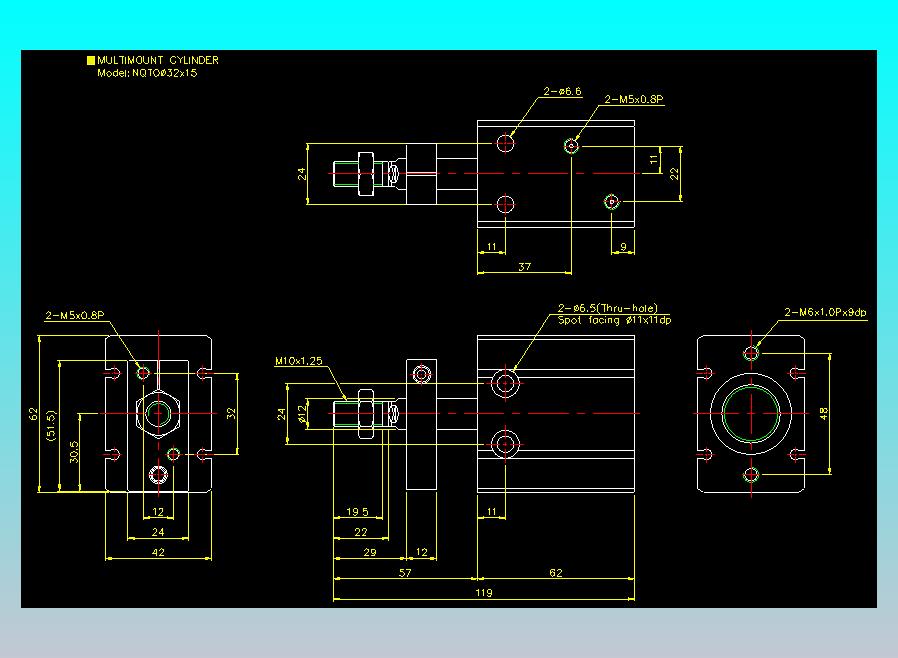 螺牙氣缸  多固型氣缸2D-NQTO32x15