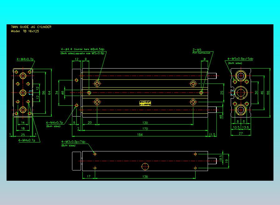 导杆薄型气缸导杆滑块气缸标准型气缸2D-TB16x125