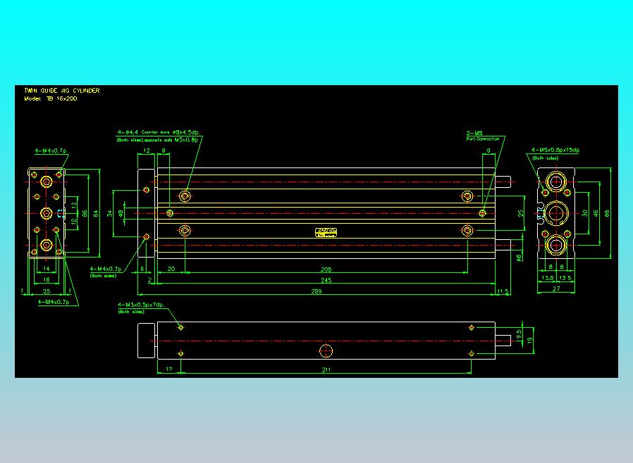 导杆薄型气缸导杆滑块气缸标准型气缸2D-TB16x200